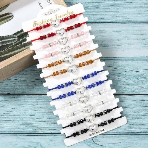 Rhinestone Heart With Evil Eye Bracelet Bohemia Color Crystal Beads Bracelets For Women Jewelry Student Friends Birthday Gifts