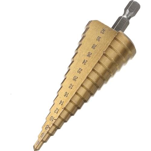 4-32mm 15 Step Cone Drill Bit Straight Groove Step Drill Bits Titanium Coated Wood Metal Hole Cutter Core Drilling Tools