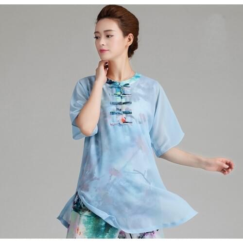 Traditional Chinese Clothing For Women 2019 Summer Tai Chi Uniform Print Floral Female Han Fu Tang Suit Wushu Costume TA1490