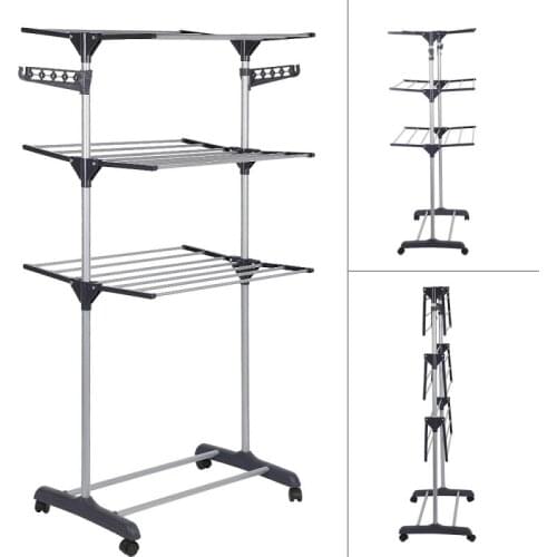 Three-layer Double Pole Adjustable Clothing Garment Clothes Airer Horse Stainless Laundry Rack Hanging Drying Folding Hanger HWC