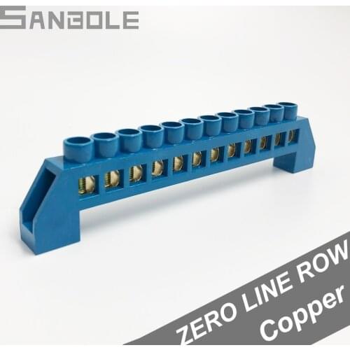 12 Hole Bridge Type Blue enclosure Zero Line Screws Electrical Row Connection Terminal Block Copper Strip 6*9 (5PCS)