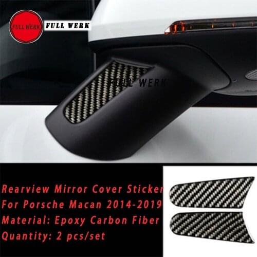 2pcs/Set Car Exterior Side Rearview Mirror Cover Decoration Sticker Decal for Porsche Macan 14-19 Carbon Fiber Look Accessories