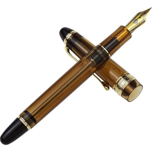 Wing Sung 699 Vacuum Filling Fountain Pen Wingsung Transparent Brown Acrylic with Box - EF/ Fine / Medium / Bent Nib Office Gift
