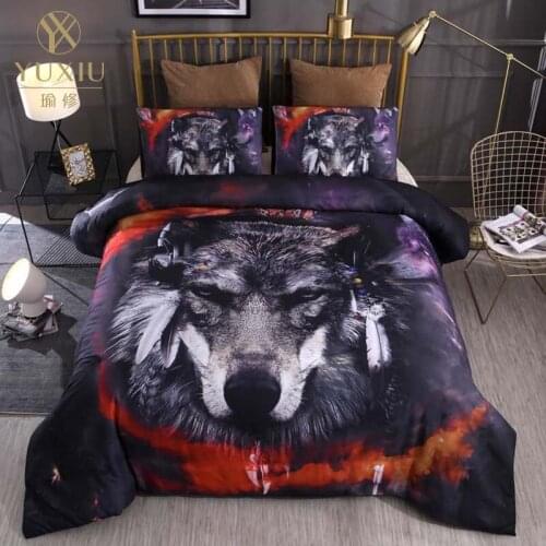 YuXiu Classic Duvet Cover Sets 3D Animal Wolfs Black Bed Linen Linens Full Queen King Single Twin Quilt Covers Bedding Set 3Pcs