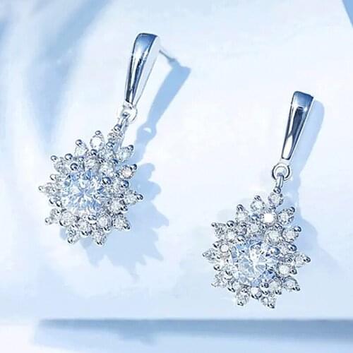 YSDLJG Women Silver Color Earrings for Women Full Shiny Cubic Zirconia Romantic Female Wedding Engagement Party Fashion Earring