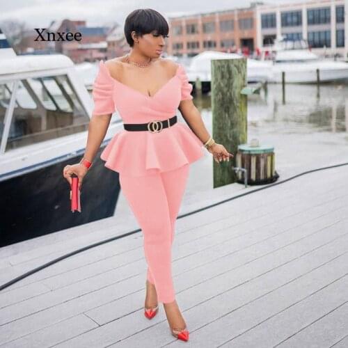 Women Elegant Two Piece Set Summer Bodycon Ruffle Set Casual Puffy Sleeve Crop Top and Pencil Pants Suit Slim Fit Outfit Clothes