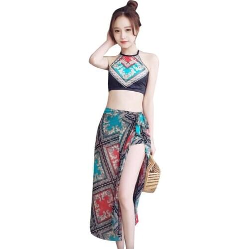 Boho Style Bikini Women Cross Back Halter Top High Waist Shorts Coverup Swimsuit Swimwear Wrap bikinis Set female