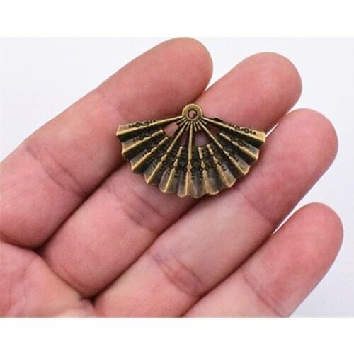 10pcs 33x21mm Antique Bronze Plated Fan Charms Pendant For Making DIY Handmade Jewelry