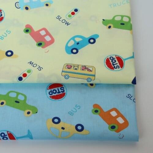 100% cotton twill cloth cartoon light yellow blue car traffic light fabric for DIY crib bedding cushions quilting handwork decor