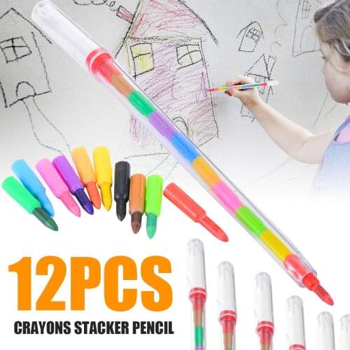 12pcs Colorful Art Crayons Stacker Pencils Loot Bag Fillers Drawing Crayon Graffiti pencils for Children DIY Party Gift