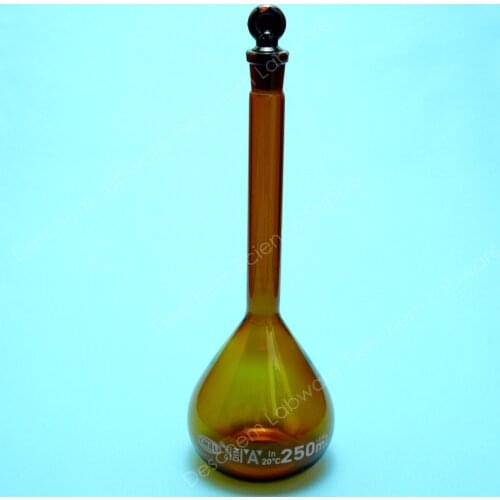 250ml,Amber Brown Volumetric Flask,Glass Bottle,With Stopper,Chemistry Glassware