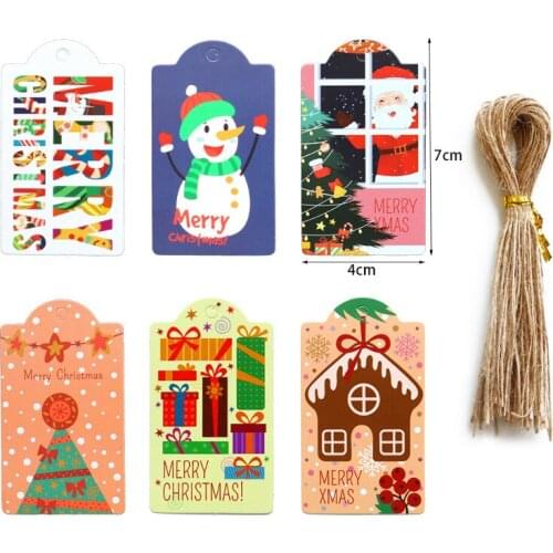 48Pcs Christmas Style Small Paper Tags Card with Ropes Handmade DIY Santa Claus Tree Hang Tag Gift Wrapping Supplies Labels