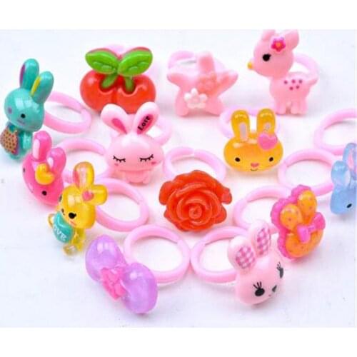 50 Pcs Cute Childrens Day Jewelry Plastic Kids Rings For Girls With Mixed Style Resin Cabochons Mixed Color