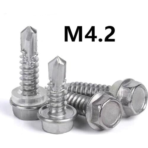 50PCS M4.2x13/16/19/25/32/38/50mm 410 Stainless steel External hexagonal self Drilling screw bolt Tapping drilling Tail screw