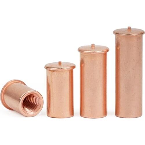 52pcs M4 spot welding nut muff sleeve inner thread stud soldering nuts muffs sleeves carbon alloy copper plating flat head nail