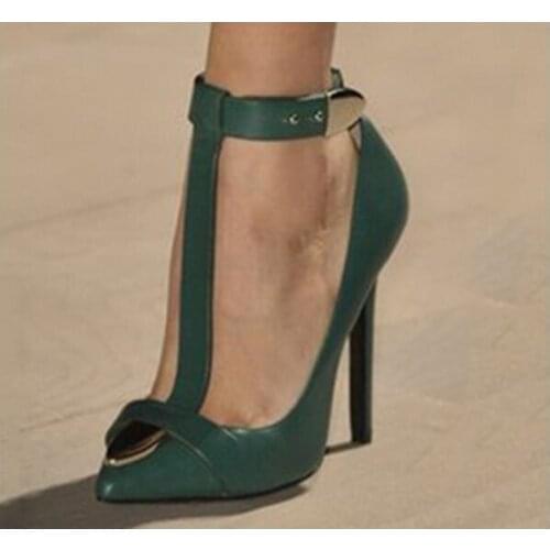 ASHIOFU Handmade Ladies T-strap High Heel Pumps Pointed-toe Office Dress Shoes Daily Wear Casual Fashion Stiletto Court Shoes