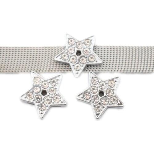 10mm Hole Crystal Rhinestone Star Slide Charms Beads DIY Accessories Handmade Jewelry For 10mm Bracelets Key Chains Pet Collar