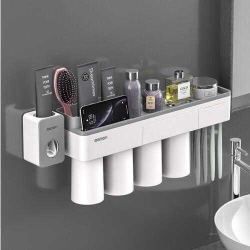 2/3/4Cups Toothbrush Holders Creative Magnetic Automatic Toothpaste Dispenser Bathroom Accessories Cosmetics Toothbrushes Cases