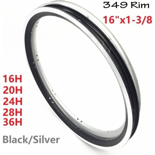 349 Bicycle Double Layer Rims 16 Inch 1-3/8 Brompton Folding Bike Aluminum Alloy CNC Rims Black Silver 16-20-24-28-36 Hole