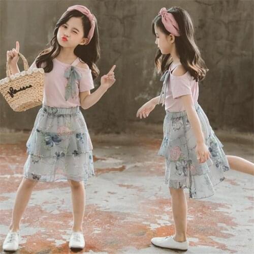 Teen Girls Clothes Summer Costumes For Girls Casual Kids Clothing Girls T shirt+Skirt 2 Pcs Children Girls Outfits 8 10 12 Years