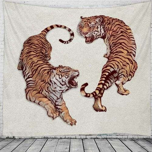 Tiger Fight Tapestry Simplify Wall Hanging Flower Psychedelic Pattern For Home Decor Living Room Bedroom