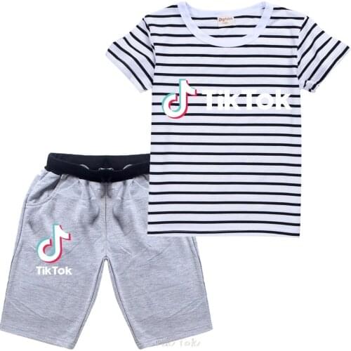Tik Tok Cotton Girls Tops Fashion Summer Clothes Kids Shirts Cartoon Boys Short Sleeve Clothing Child T Shirt+Shorts