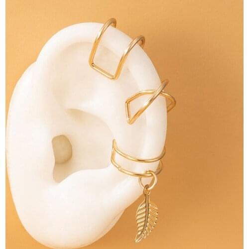 HuaTang 3pcs/sets Punk Leaf Drop Earrings for Women Boho Gold Color Alloy Metal Open Geometric Jewelry Gift Accessories 17569