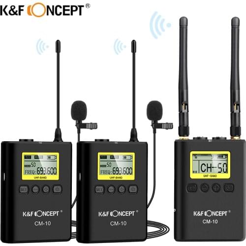 K&F Concept UHF 100M Wireless Lavalier Microphone 2 Transmitters+1 Dual receiver for Canon Nikon DSLR Cameras Camcorder Video
