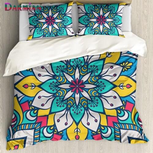 DARMIAN 3Pcs Bedding Sets Home Textiles 3D Art Mandala Flowers Prints Queen King Size Bed Duvet Cover and Pillowcase Bedclothes