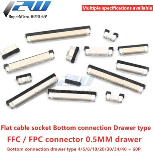 Connector FPC FFC 0.5mm 1,0mm cable flat connector PCB SMT ZIF connect below 4 5 6 8 10 12 16 18 20 26 28 30 32 36 40 50 54 60P