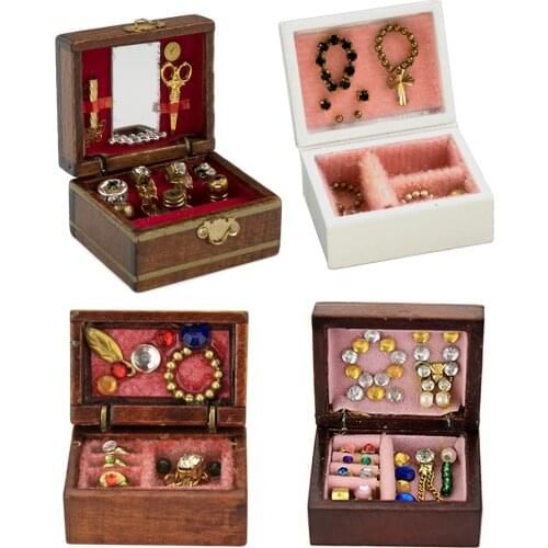 1/12 Dollhouse Miniature Accessories Mini Wooden Jewelry Box Simulation Furniture Model Toys for Doll House Decoration
