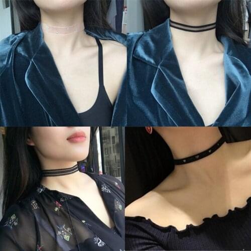 Fashion Woman Short Choker Necklace Collars Vintage Sexy Hollow Lace Wave Gothic Tattoo Leather Transparent Elasticity Necklace