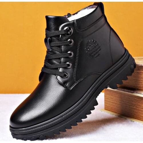 Winter New Genuine Leather Mens Boots Natural Fur Warm Ankle Boots Working Men Footwear Waterproof Snow Boots488