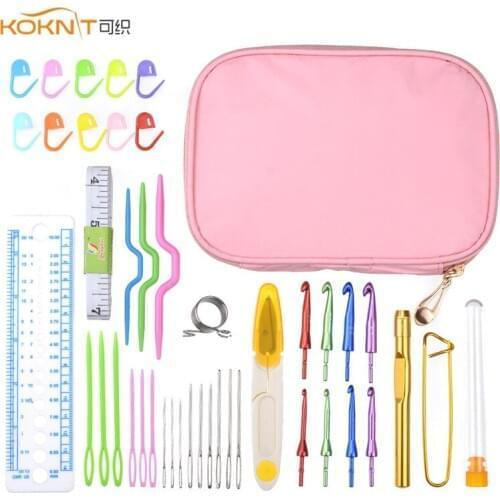 KOKNIT Change Head Crochet Hooks Set Weave Craft Yarn Sewing Tools Knitting Needle 8 Size 3.0-6.5mm with Waterproof Case