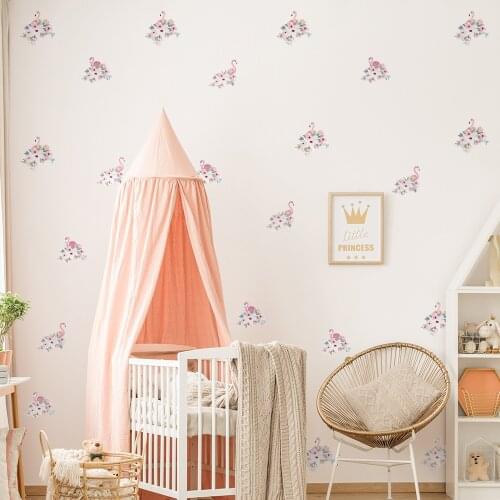 Flowers Flamingo Watercolor Wall Stickers Northern European Ins Fo'r Bedroom Room Childrens Room Kindergarten Wall Art Mural