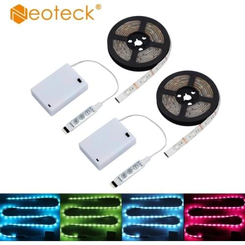 Neoteck 2Pcs 5V 2M Cable Power LED strip light lamp SMD 5050 Christmas Decor lamp tape For TV Background Light with Battery Box