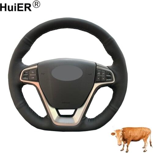 Hand Sewing Auto Car Steering Wheel Cover Black Cow Leather Wrap For Geely EMGRAND GT 2015 2016 2017 Braid on the Steering wheel