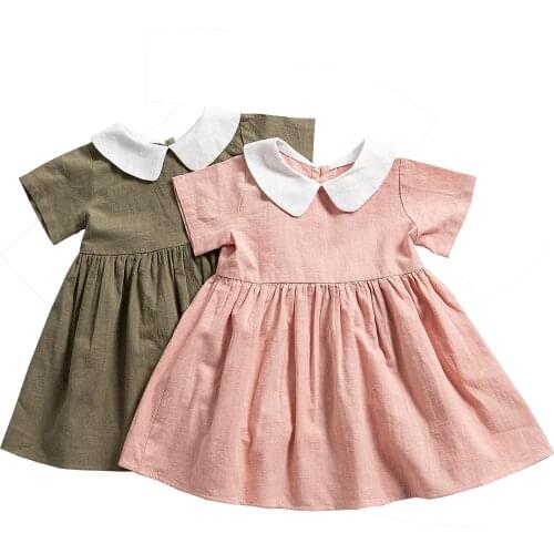 Ins Popular Dress For Toddler Girls Summer Cotton Linen Quality Baby Outfit Children Kids Clothes Princess Collar