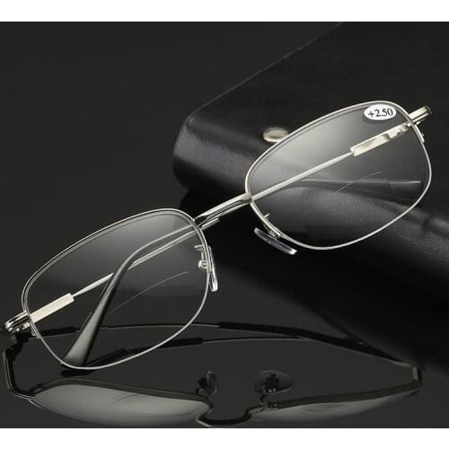 Progressive Bifocal See Near and Far Reading Glasses Men Ultralight Metal Half-rim Alloy Superthin Anti Blu +1 +1.5 +2 +2.5 to 4