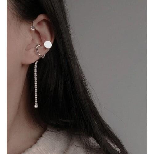 Minimalist Metal Circle C Shape Long Tassel Clip Earrings for Women Charming Beaded Rhinestone Party Earring Jewelry Pendientes