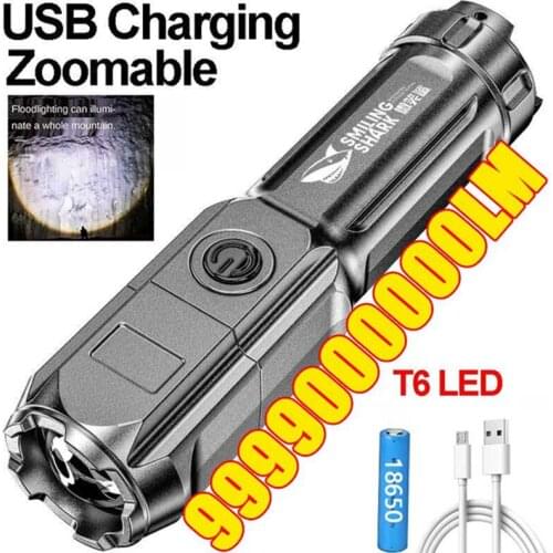T6 LED Flashlight Waterproof Tactical Torch USB Rechargeable Zoomable Super Bright Lantern For Camping Hiking Fishing