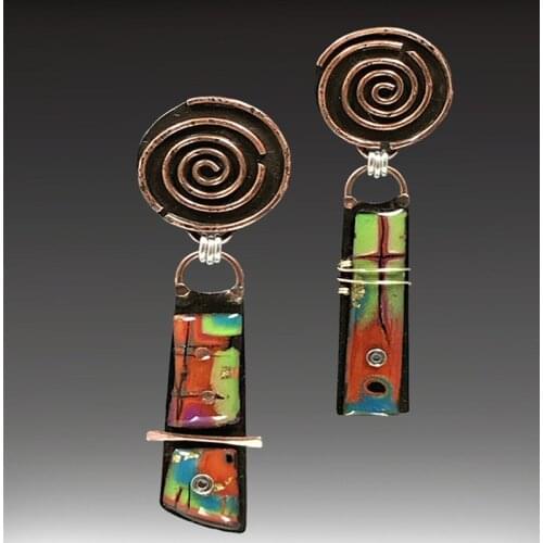Vintage Spiral Colorful Resin Stone DropEarrings for Women Bohemia Ancient Bronze Metal Swirl Whirlpool Statement Dangle Earring