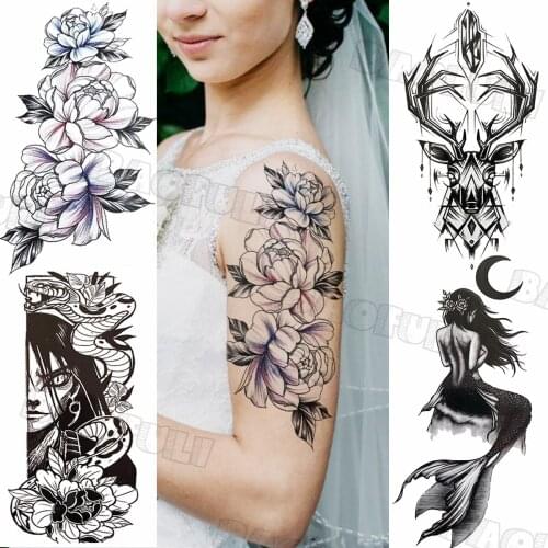 Watercolor Rose Temporary Tattoos For Women Adult Female Mermaid Deer Fake Tattoo Custom Armband Sexy Water Transfer Tatoo