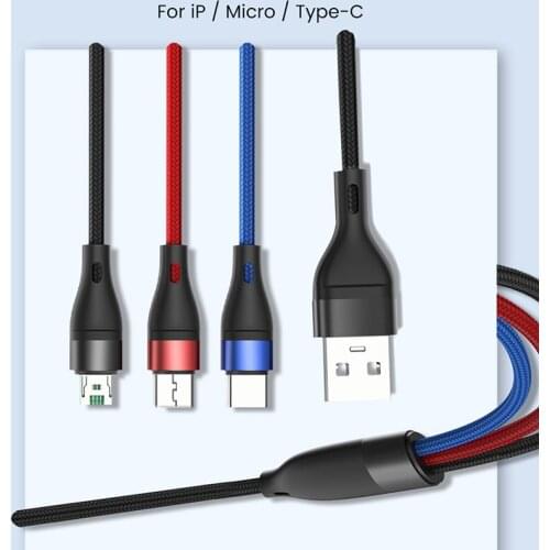 3 in 1 USB Cable For iPhone Charging Charger Data Cable Type C Type-c Micro USB Cable For Samsung Xiaomi HTC IOS Wire