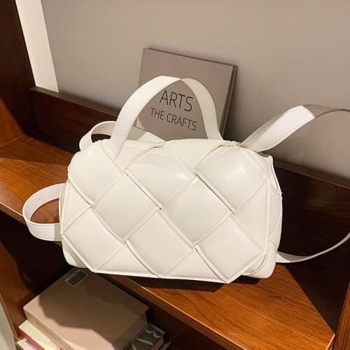 High-quality PU Leather Womens Designer Shoulder Handbag 2021 Luxury Shoulder Crossbody Bag Knitting Hand-held Small Square Ba