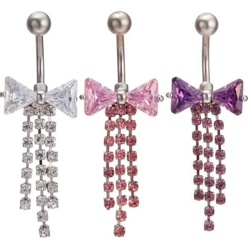10 Styles Sexy Dangle Navel Belly Button Rings Cubic Zirconia Long Crystal Pendant Navel Ring Belly Piercing Jewelry