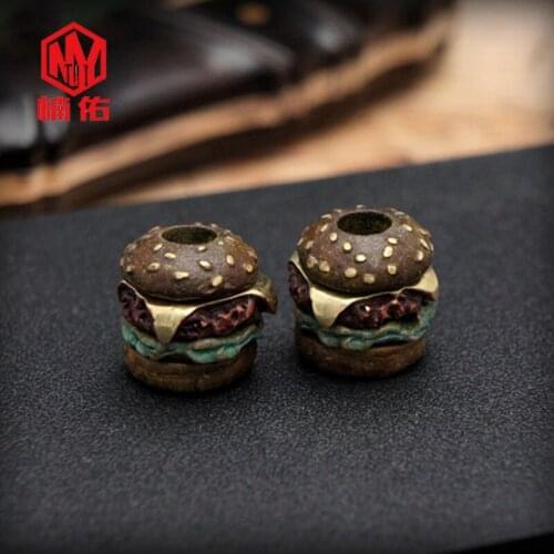 1PC EDC Bronze Paracord Beads American Hamburger Multilayer Umbrella Rope Cord Lanyard Pendants Knife Beads Knife Accessories