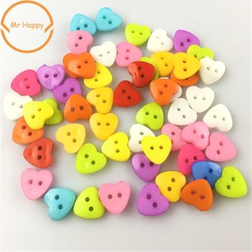 100pcs 11mm Heart Mixed Colors two holes Resin Buttons for Sewing or Scrapbooking