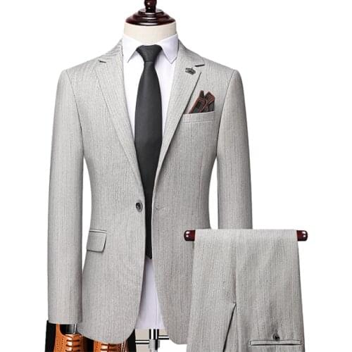 Blazer+Pants) Boutique Formal Business Wedding 2 Pieces Suit Set Male Solid Blazers Coats Jacket Trousers Mens Luxury Suits
