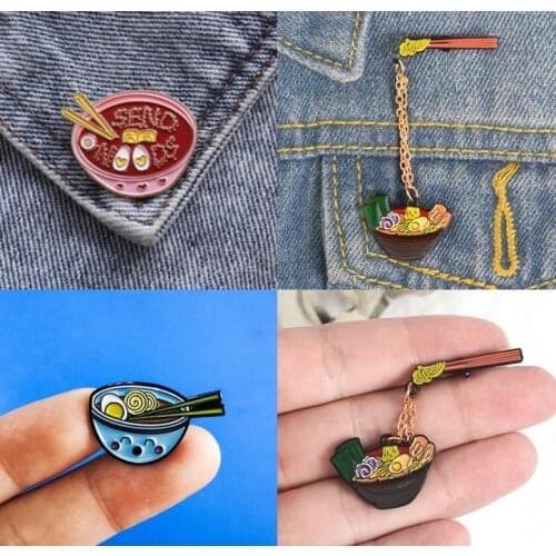New metal Noodles bowl pin cartoon badge cute Enamel women Brooches wholesale jewelry gifts
